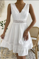 Load image into Gallery viewer, White V-Neck Sleeveless Graduation Dress with Lace