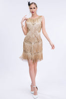 Load image into Gallery viewer, Sparkly Black Fringed 1920s Flapper Dress with Sequins