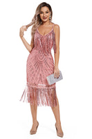 Load image into Gallery viewer, Blush Fringed Spaghetti Straps 1920s Gatsby Dress