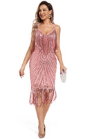 Load image into Gallery viewer, Blush Fringed Spaghetti Straps 1920s Gatsby Dress