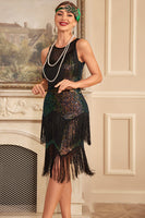 Load image into Gallery viewer, Glitter Black Green Sequins Fringes 1920s Gatsby Dress