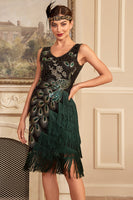 Load image into Gallery viewer, Sparkly Black Sequins Fringed 1920s Flapper Dress