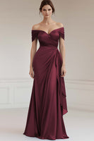 Load image into Gallery viewer, Grey Blue Off the Shoulder Sheath Satin Long Formal Dress