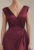 Load image into Gallery viewer, Grey Blue V-Neck Sheath V-Neck Long Satin Formal Dress with Ruffles