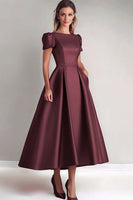 Load image into Gallery viewer, Black A Line Puff Sleeves Satin Mother of the Bride Dress