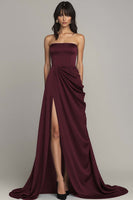 Load image into Gallery viewer, Black Strapless Satin A Line Long Formal Dress with Slit