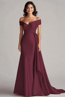 Load image into Gallery viewer, Champagne Off the Shoulder Mermaid Satin Long Formal Dress
