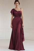 Load image into Gallery viewer, Grey Blue Sheath Satin Asymmetrical Long Formal Dress