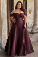Load image into Gallery viewer, Burgundy A Line Ruched Satin Long Prom Dress