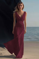 Load image into Gallery viewer, White Chiffon Sheath V-Neck Ruched Long Rehearsal Dinner Dress
