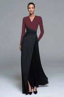 Load image into Gallery viewer, Royal Blue and Black Sheath Patchwork Long Formal Dress with Sleeves