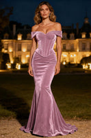 Load image into Gallery viewer, Black Velvet Mermaid Long Corset Holiday Party Dress