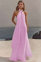 Load image into Gallery viewer, White Halter Chiffon A Line Pleated Long Rehearsal Dinner Dress