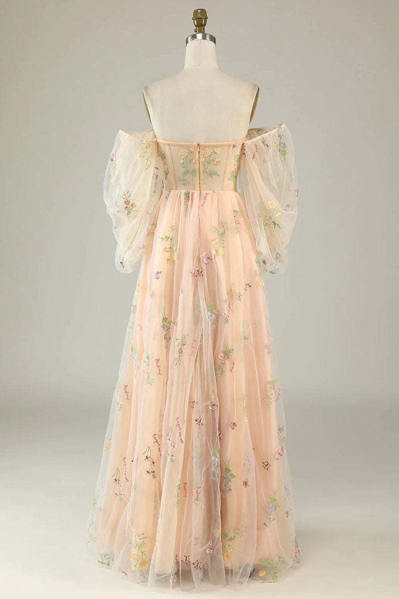 Load image into Gallery viewer, A Line Off The Shoulder A Line Prom Dress