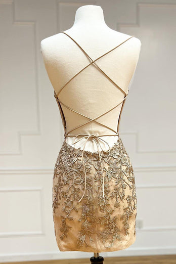 Pink Spaghetti Straps Bodycon Homecoming Dress with Appliques