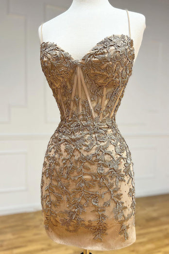 Pink Spaghetti Straps Bodycon Homecoming Dress with Appliques