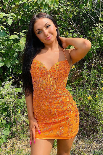 Pink Spaghetti Straps Bodycon Homecoming Dress with Appliques