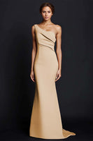 Load image into Gallery viewer, Elegant Khaki One Shouder Mermaid Ruched Long Satin Formal Dress