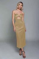 Load image into Gallery viewer, Dusty Blue Sheath Cut Out Satin Sweetheart Long Formal Dress