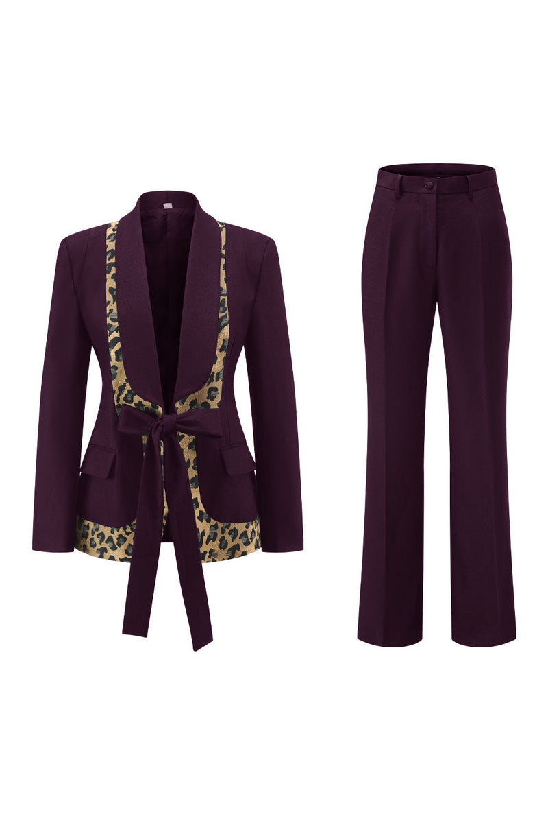 Load image into Gallery viewer, 2 Piece Black Shawl Lapel Leopard Printed Women Prom Suits with Bow