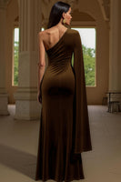 Load image into Gallery viewer, Dark Green Velvet Sheath One Shoulder Long Holiday Party Dress with Slit
