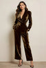 Load image into Gallery viewer, Green Velvet Peak Lapel Long Sleeves Prom Jumpsuits with Pockets