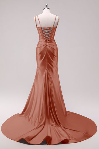 Sparkly Black Corset Spaghetti Straps Prom Dress with Slit