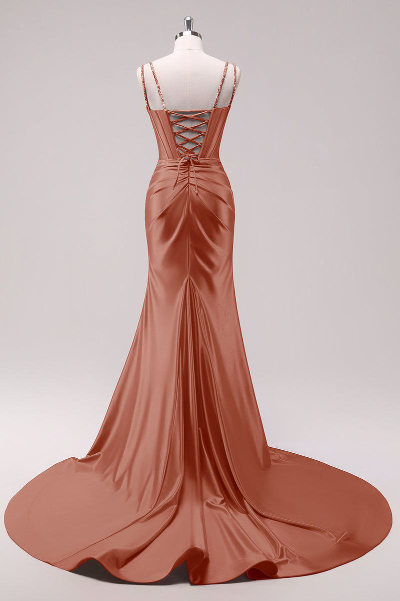 Load image into Gallery viewer, Sparkly Black Corset Spaghetti Straps Prom Dress with Slit