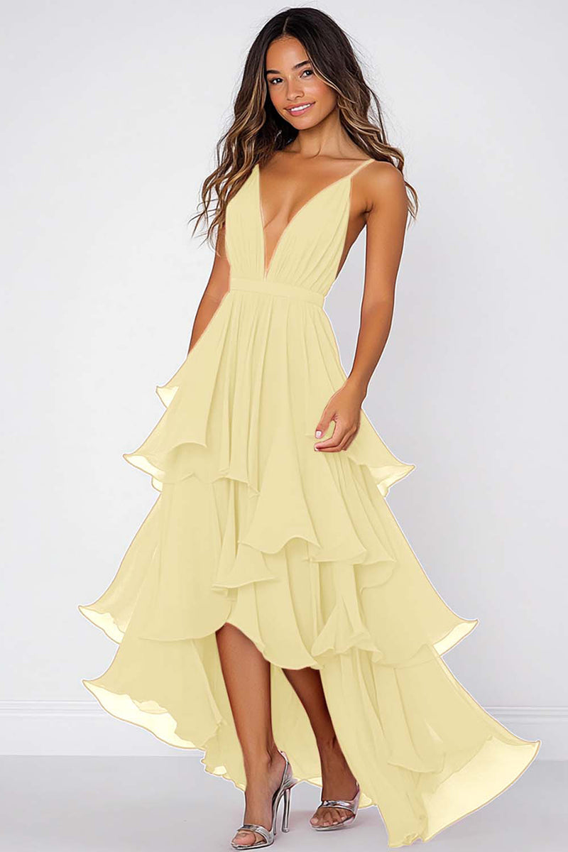 Load image into Gallery viewer, Red A Line V-Neck Pleated Long Chiffon Formal Dress