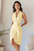 Load image into Gallery viewer, Queendancer Women Sky Blue Satin Short Work Blazer Dress with Sash Bodycon V-Neck Sleeveless Cocktail Dress