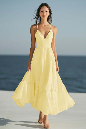 Ivory A Line Spaghetti Straps Beach Maxi Engagement Dress