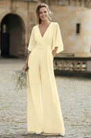Load image into Gallery viewer, Ivory V-Neck Half Sleeves Long Wedding Jumpsuits with Pockets