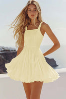 Load image into Gallery viewer, White Square Neck Pleated Mini Graduation Dress