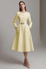 Load image into Gallery viewer, Ivory Tweed Boat Neck A Line Midi Homecoming Outfits with Belts