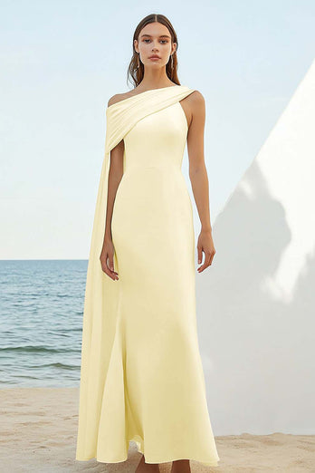 White Chiffon Sheath Asymmetrical Rehearsal Dinner Dress