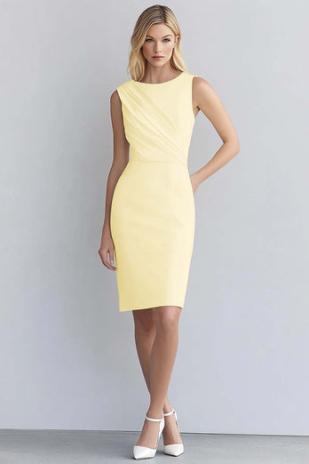 Ivory Bodycon Sleeveless Ruched Short Work Dress