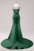 Load image into Gallery viewer, Sparkly Black Corset Spaghetti Straps Prom Dress with Slit