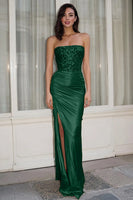 Load image into Gallery viewer, Sparkly Gold Mermaid Ruched Strapless Long Prom Dress with Sequin