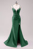 Load image into Gallery viewer, Sparkly Black Corset Spaghetti Straps Prom Dress with Slit