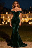 Load image into Gallery viewer, Black Velvet Mermaid Long Corset Holiday Party Dress