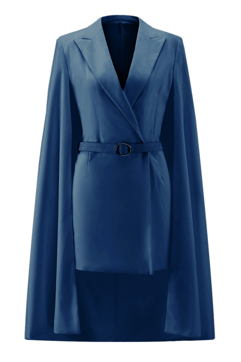 Load image into Gallery viewer, White Satin Peak Lapel Cape Short Work Blazer Dress