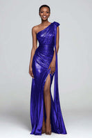 Load image into Gallery viewer, Sparkly Brown Metallic Ruched One Shoulder Long Formal Dress with Slit