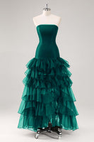 Load image into Gallery viewer, Elegant Black Strapless Tiered Long Organza Formal Dress with Slit