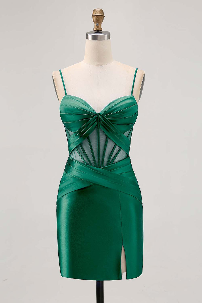 Load image into Gallery viewer, Royal Blue Satin Corset Ruched Tight Short Homecoming Dress with Slit