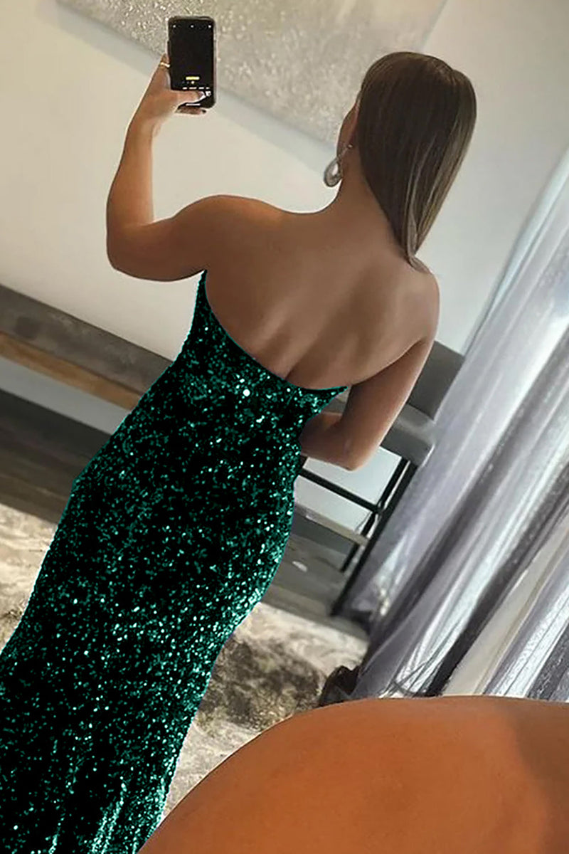 Queendancer Women Strapless Trumpet Prom Dress with Slit Glitter Sequins Evening Dress queendancer Queendancer Women Strapless Trumpet Prom Dress with Slit Glitter Sequins Evening Dress queendancer