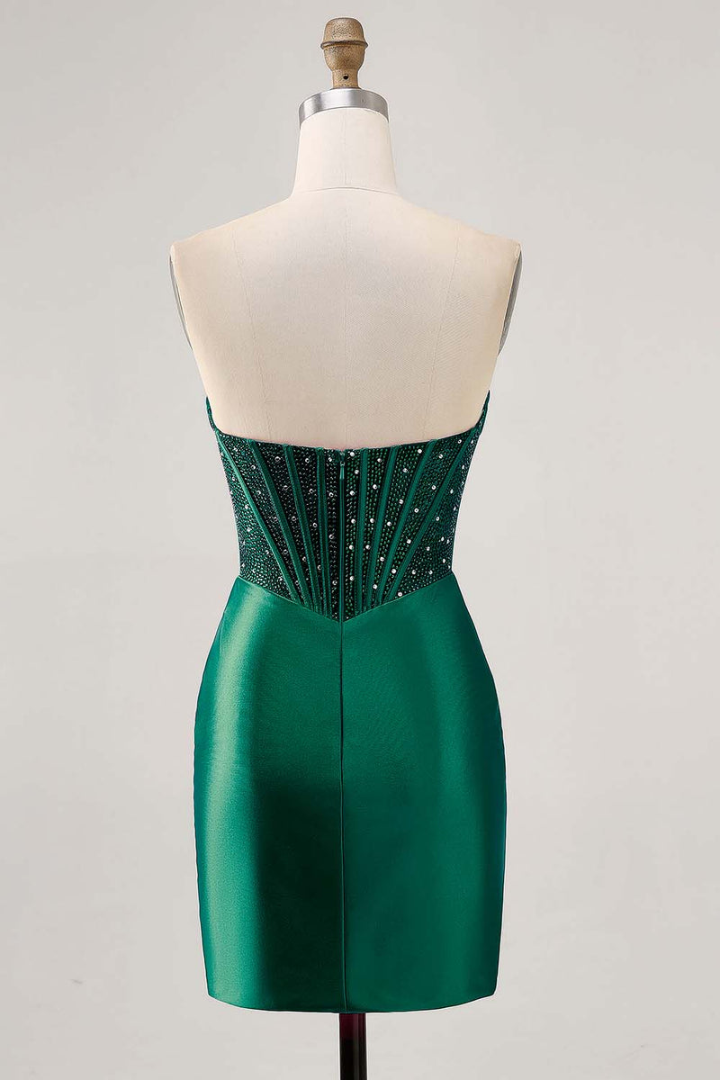 Load image into Gallery viewer, Sparkly Fuchsia Strapless Short Tight Corset Satin Homecoming Dress