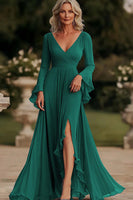 Load image into Gallery viewer, Dark Grey A Line Ruched Long Chiffon Mother of the Bride Dress with Slit