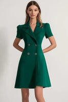 Load image into Gallery viewer, Navy A Line Notched Lapel Double Breasted Short Work Blazer Dress