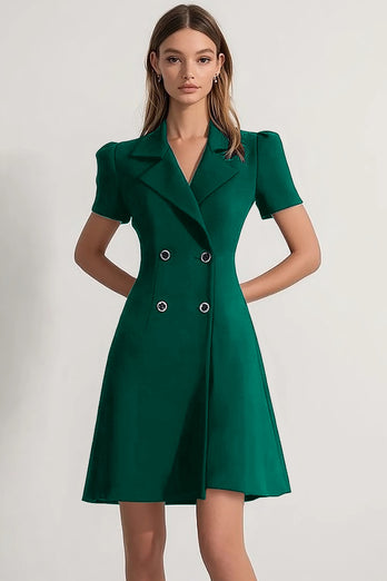 Navy A Line Notched Lapel Double Breasted Short Work Blazer Dress