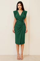Load image into Gallery viewer, Olive V-Neck Ruched Sheath Long Formal Dress